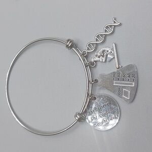 Silver Tone Science Chemistry Biology Charmed Expandable Bracelet